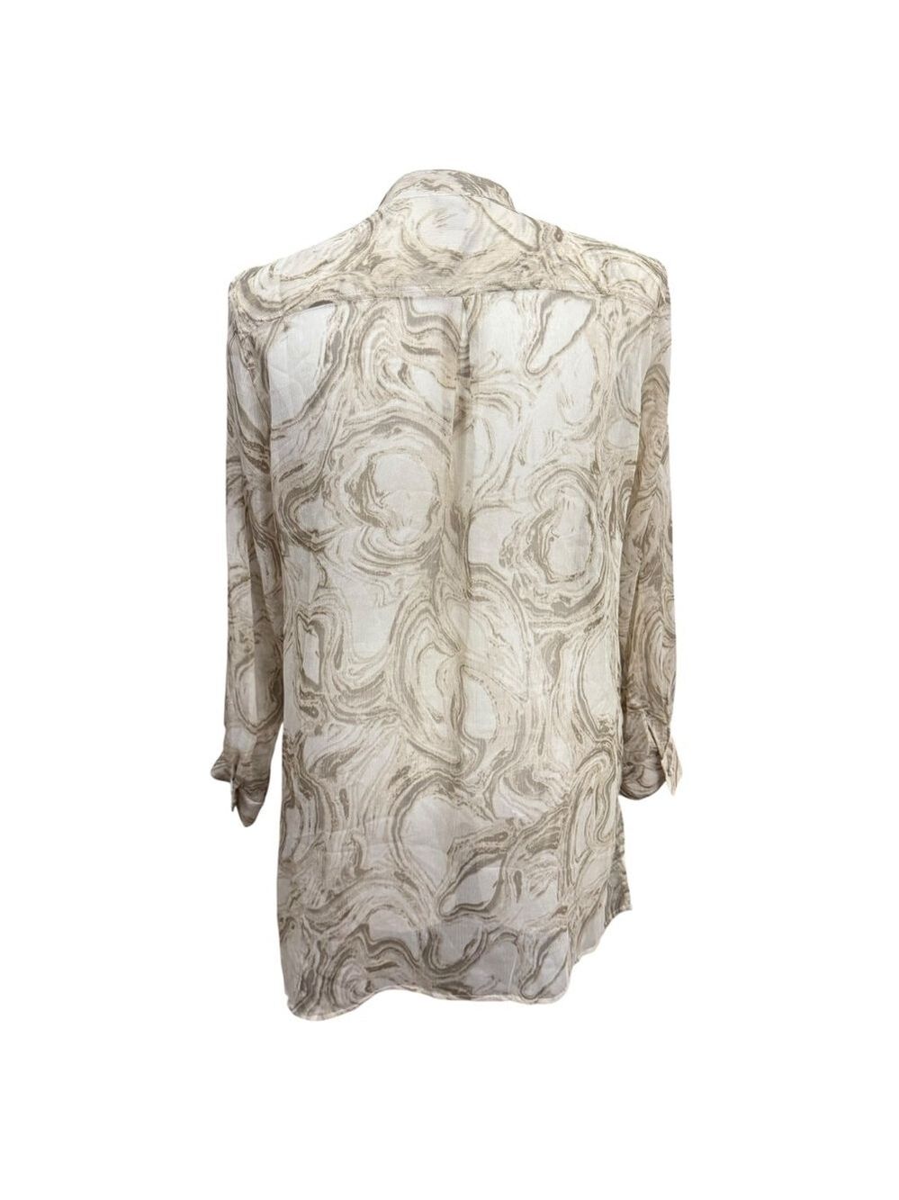 Chico's Blouse Size XL Beige Brown Marble Print - Picture 5 of 9